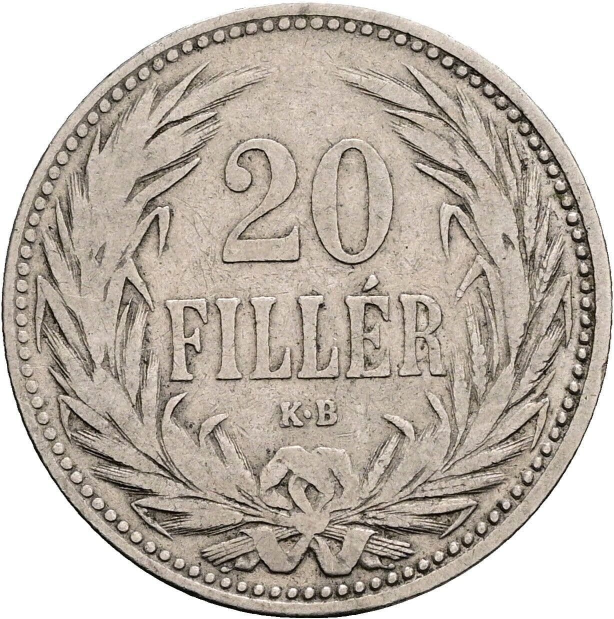 20 Filler Franz Joseph I. 1848-1916 1893 KB, Kremnitz – Vorderseite