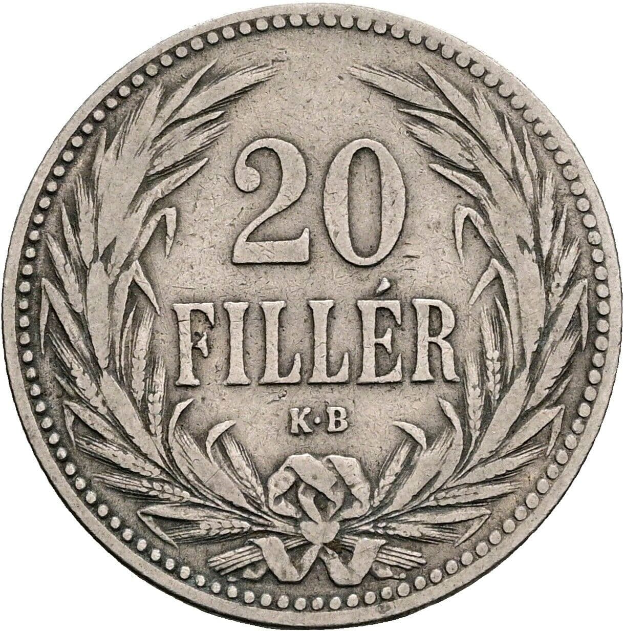 20 Filler Franz Joseph I. 1848-1916 1893 KB, Kremnitz – Vorderseite