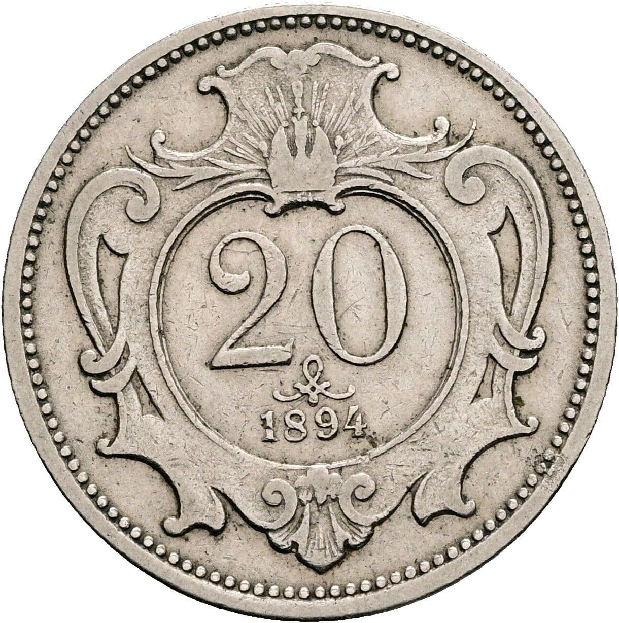 20 Heller Franz Joseph I. 1848-1916 1894 – Vorderseite