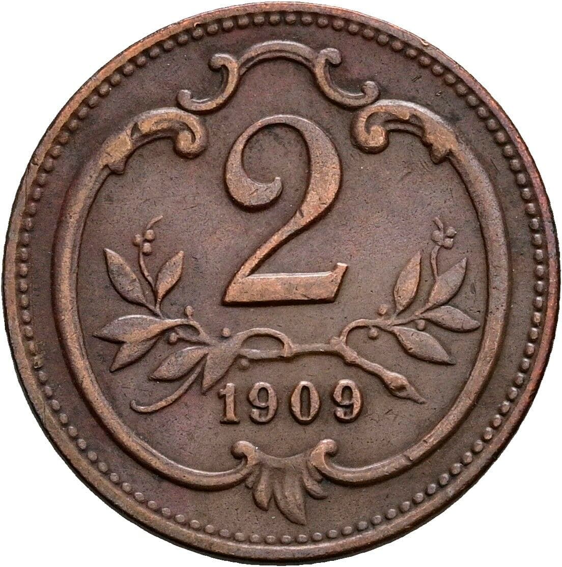 2 Heller Franz Joseph I. 1848-1916 1909 – Vorderseite