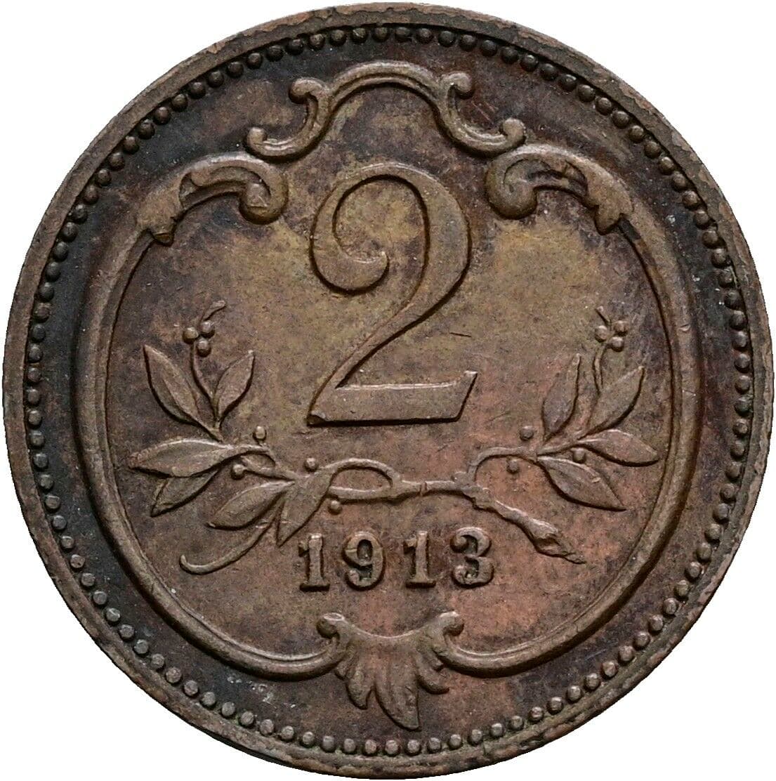2 Heller Franz Joseph I. 1848-1916 1913 – Vorderseite
