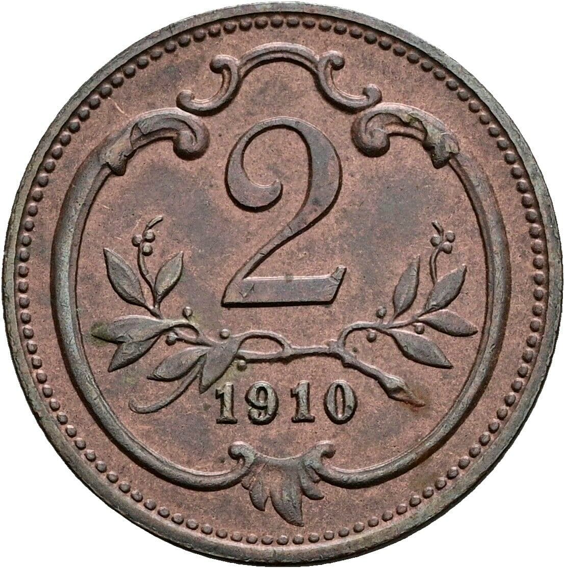 2 Heller Franz Joseph I. 1848-1916 1910 – Vorderseite