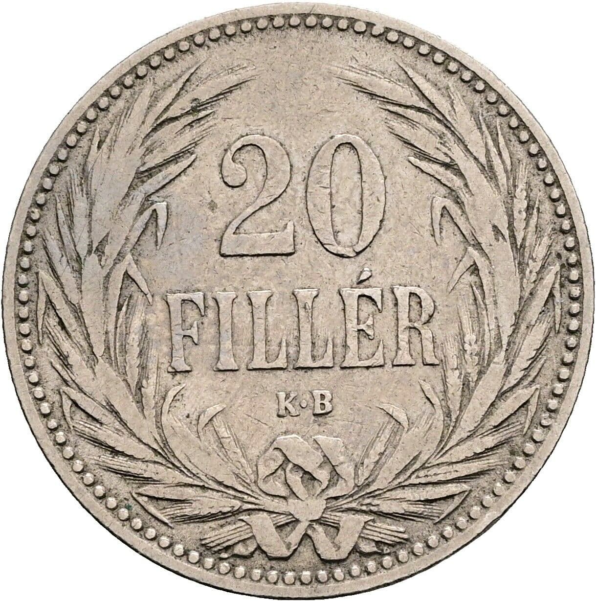 20 Filler Franz Joseph I. 1848-1916 1893 KB, Kremnitz – Vorderseite