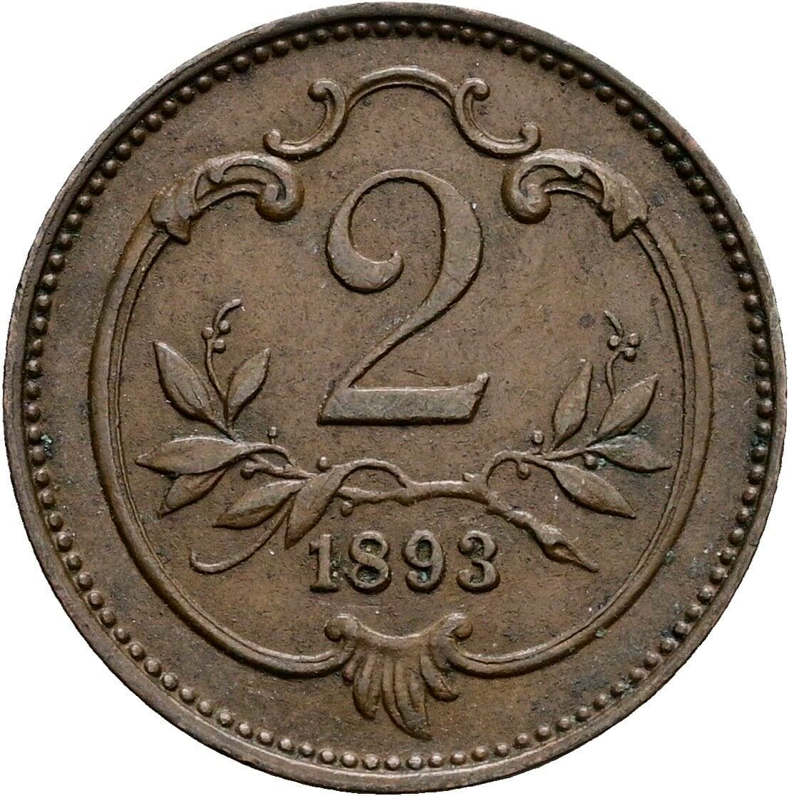2 Heller Franz Joseph I. 1848-1916 1893 – Vorderseite