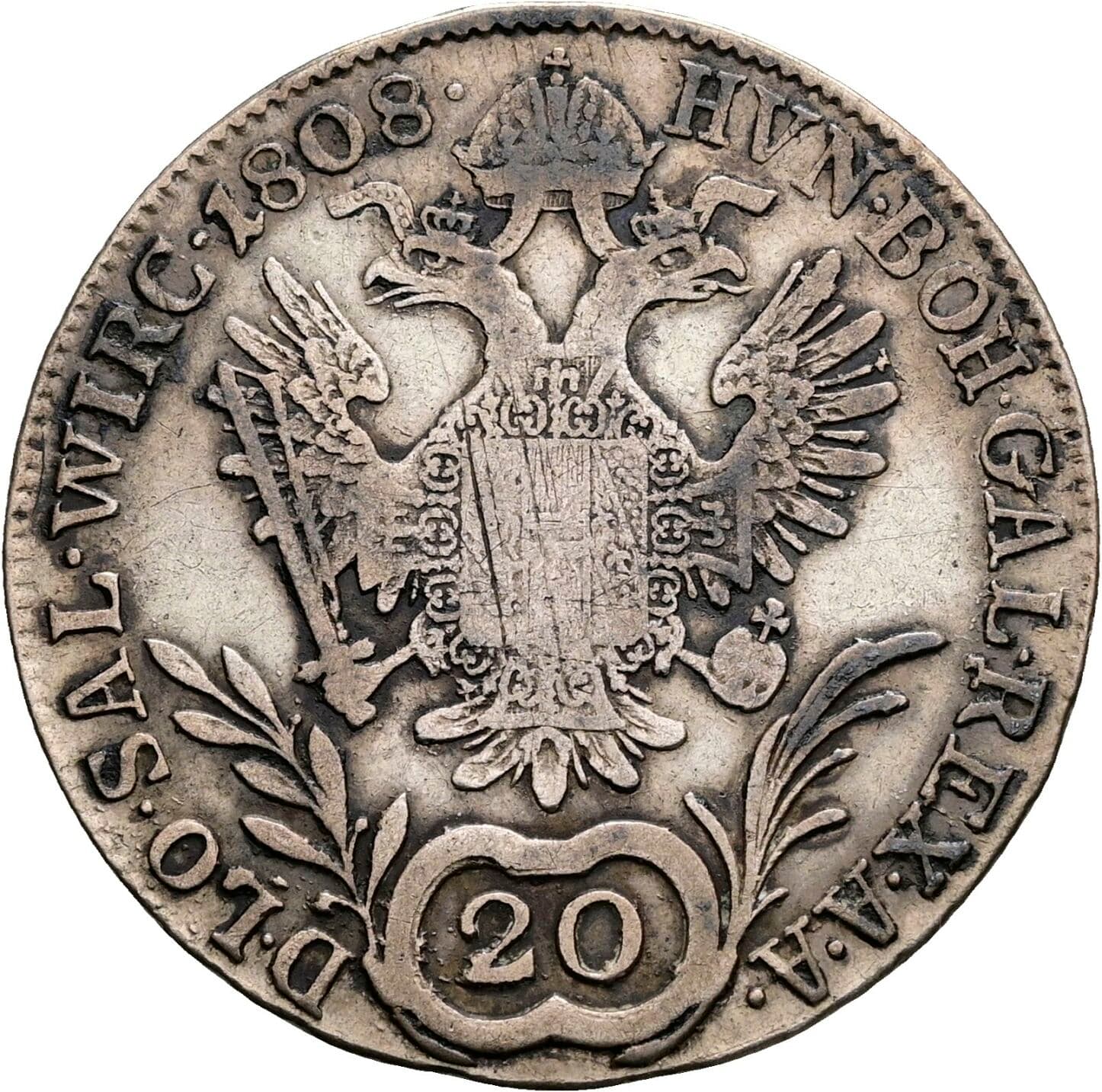 20 Kreuzer Franz II.(I.) 1792-1835 1808 D, Salzburg – Rückseite