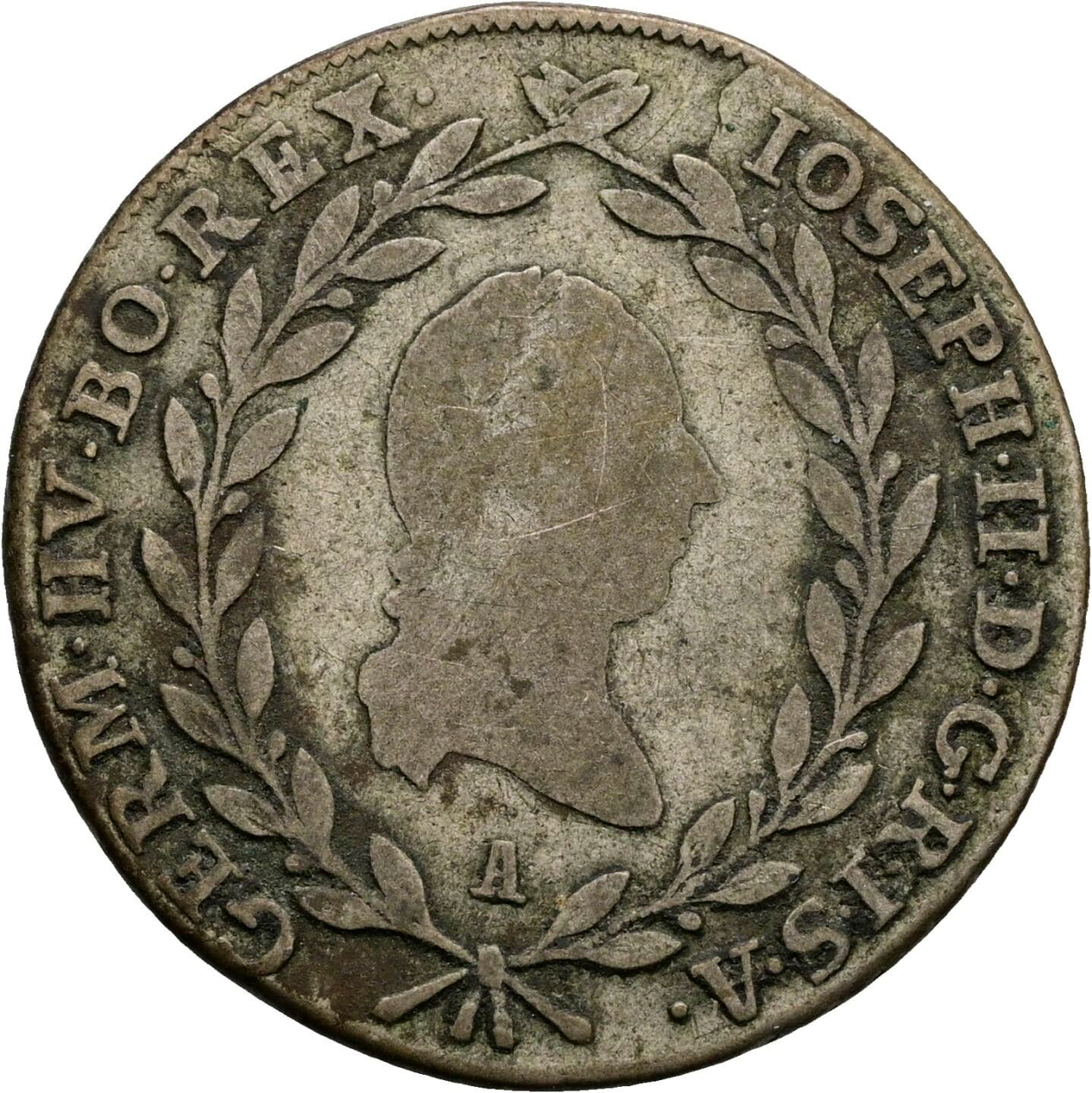 20 Kreuzer Joseph II. 1780-1790 1786 A, Wien – Vorderseite