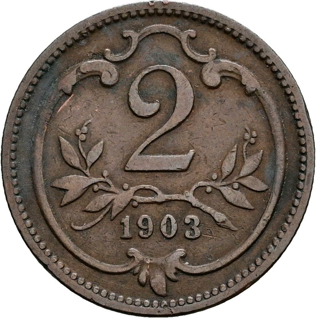 2 Heller Franz Joseph I. 1848-1916 1903 – Vorderseite