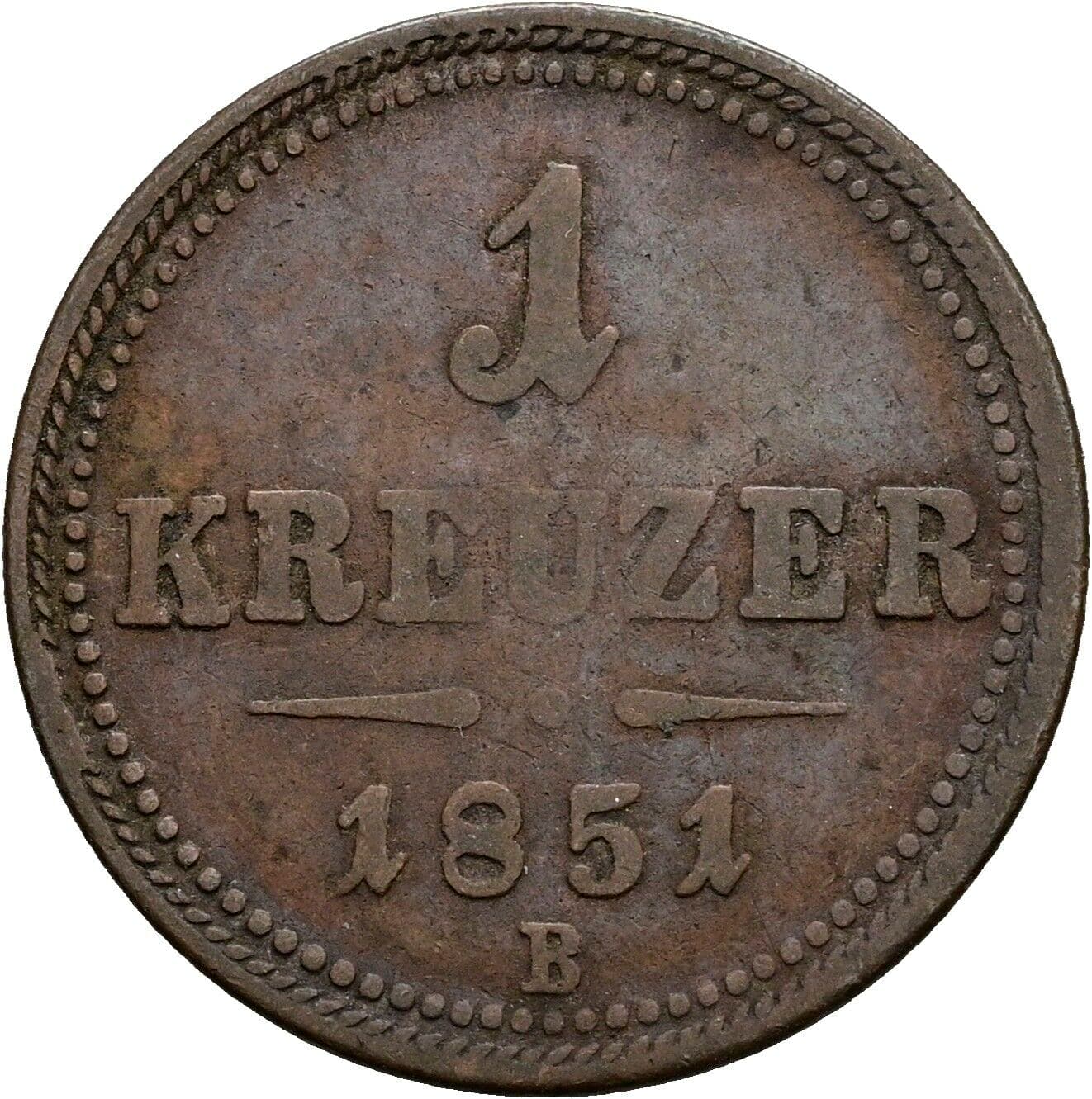 1 Kreuzer Franz Joseph I. 1848-1916 1851 B, Kremnitz – Vorderseite