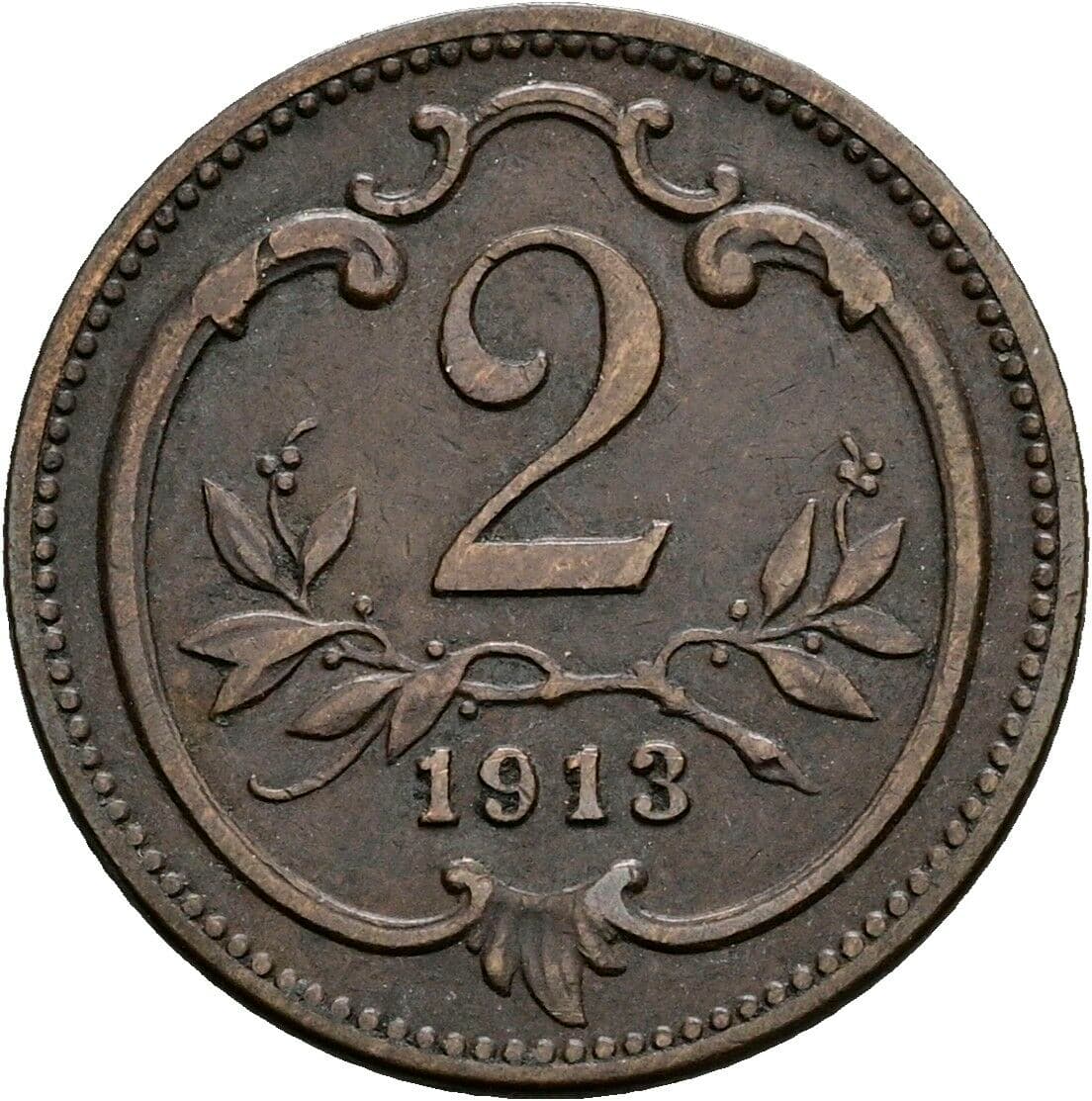 2 Heller Franz Joseph I. 1848-1916 1913 – Vorderseite