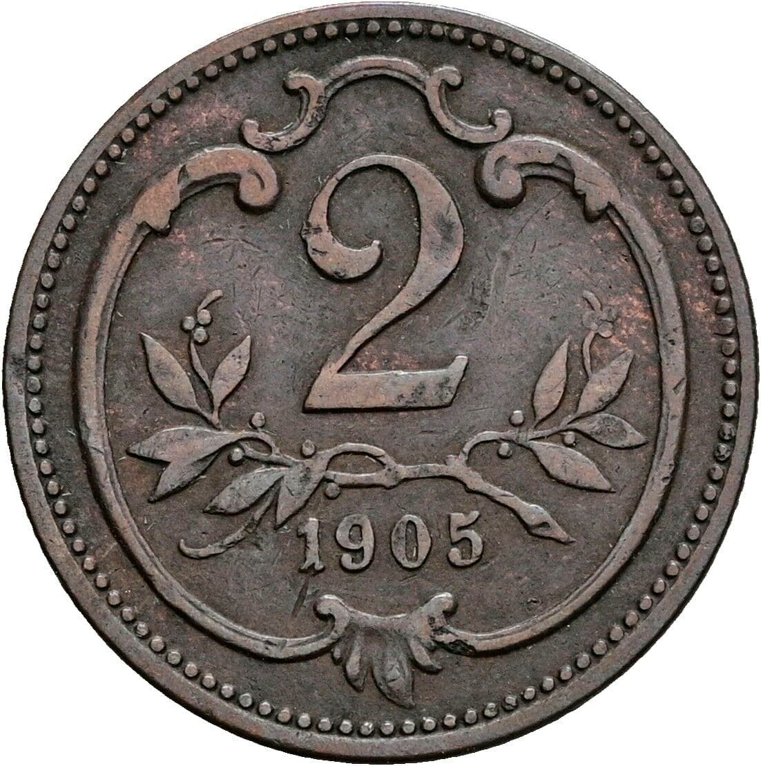 2 Heller Franz Joseph I. 1848-1916 1905 – Vorderseite