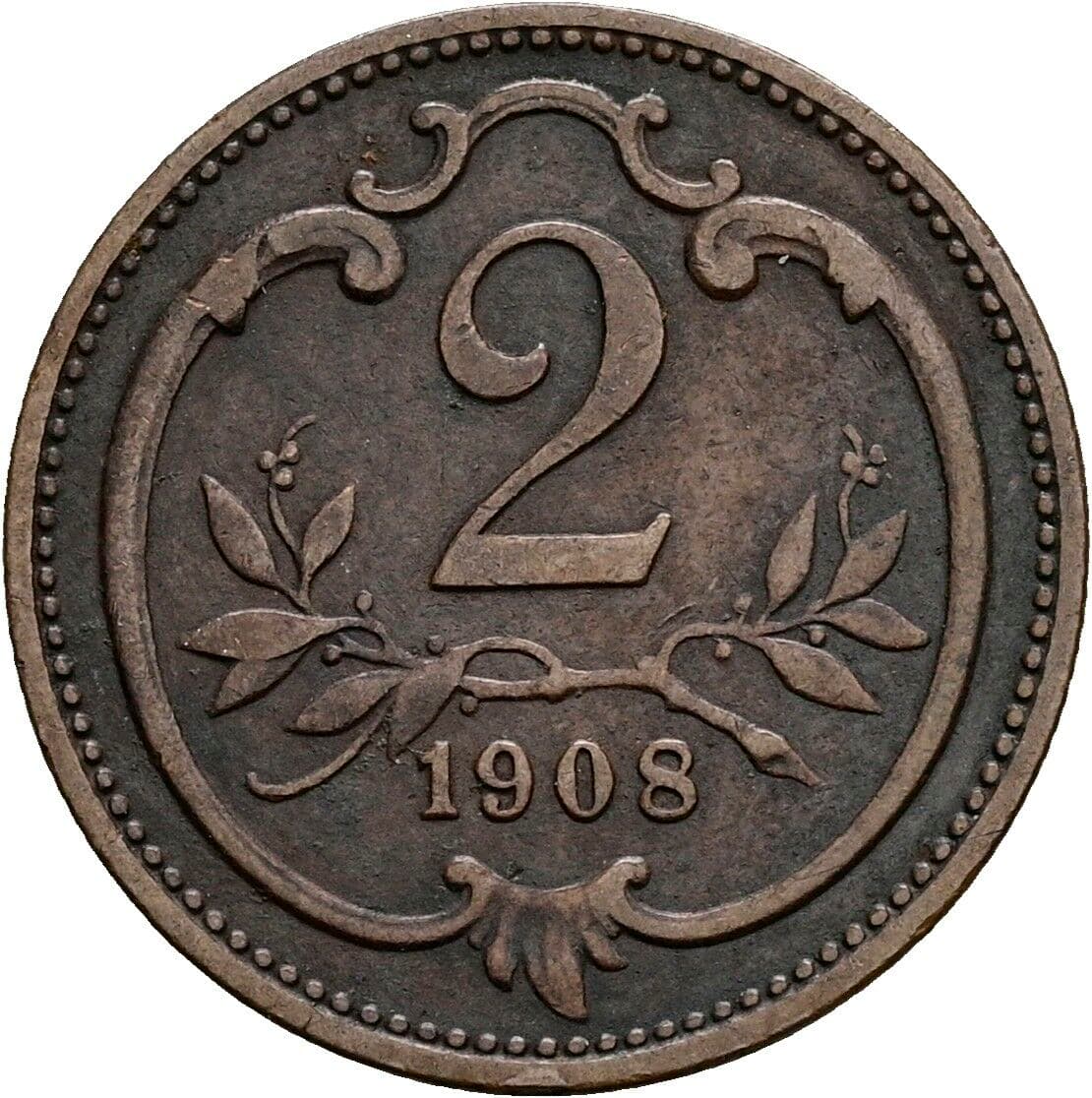 2 Heller Franz Joseph I. 1848-1916 1908 – Vorderseite