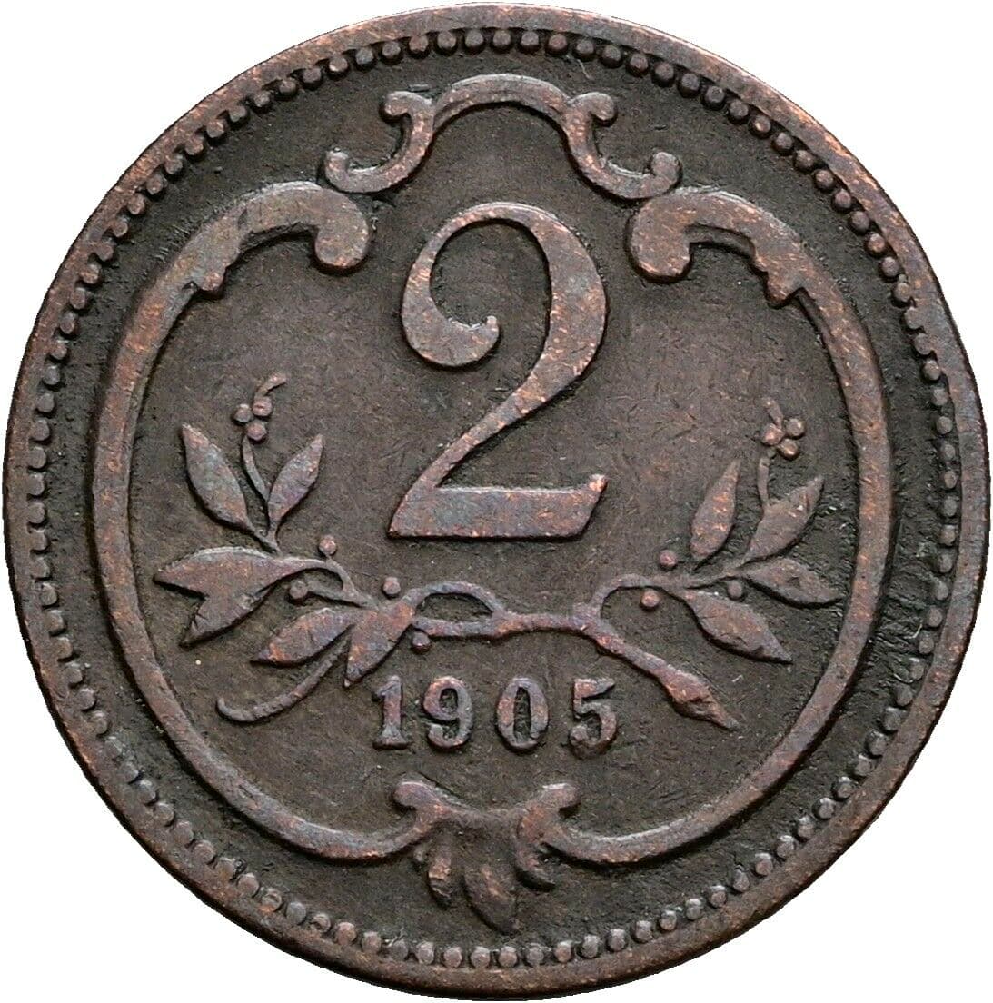 2 Heller Franz Joseph I. 1848-1916 1905 – Vorderseite