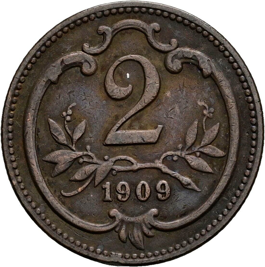 2 Heller Franz Joseph I. 1848-1916 1909 – Vorderseite