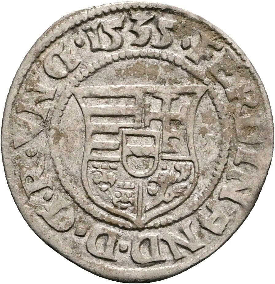Denar Ferdinand I. 1521-1564 1535 KB, Kremnitz – Rückseite