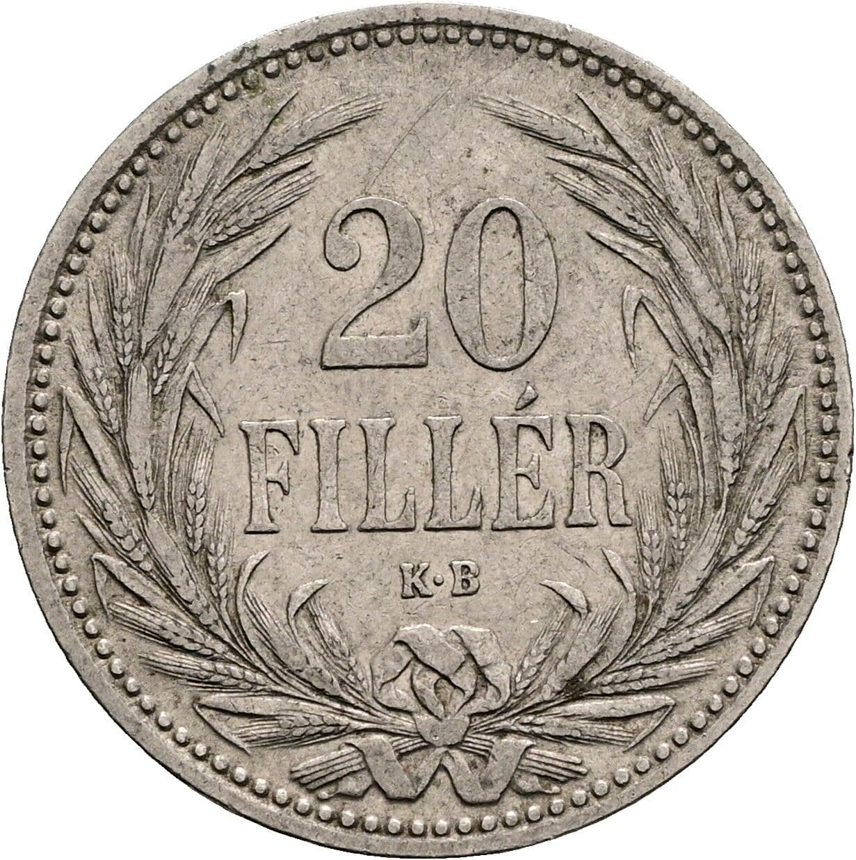 20 Filler Franz Joseph I. 1848-1916 1893 KB, Kremnitz – Vorderseite