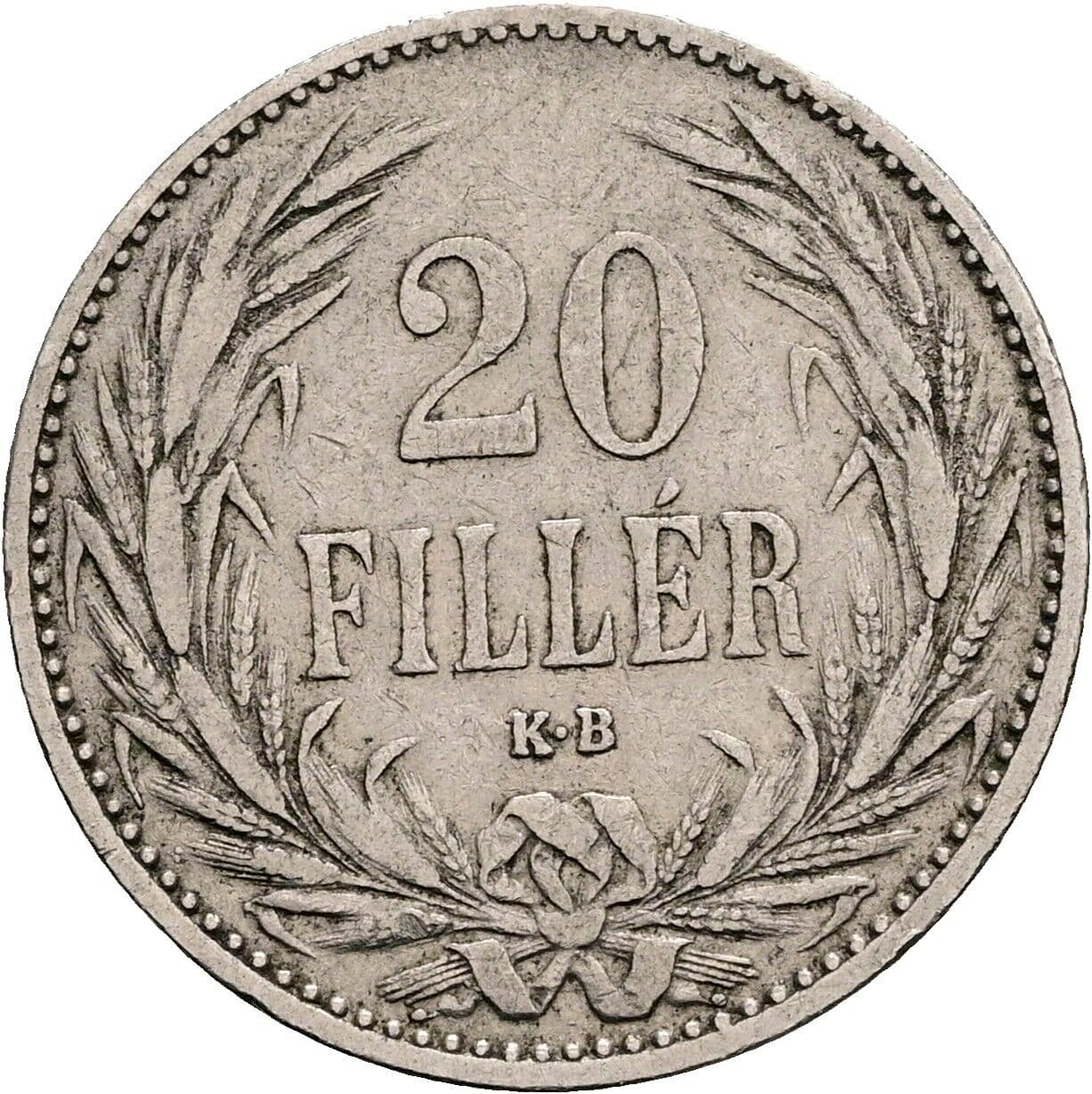 20 Filler Franz Joseph I. 1848-1916 1894 KB, Kremnitz – Vorderseite