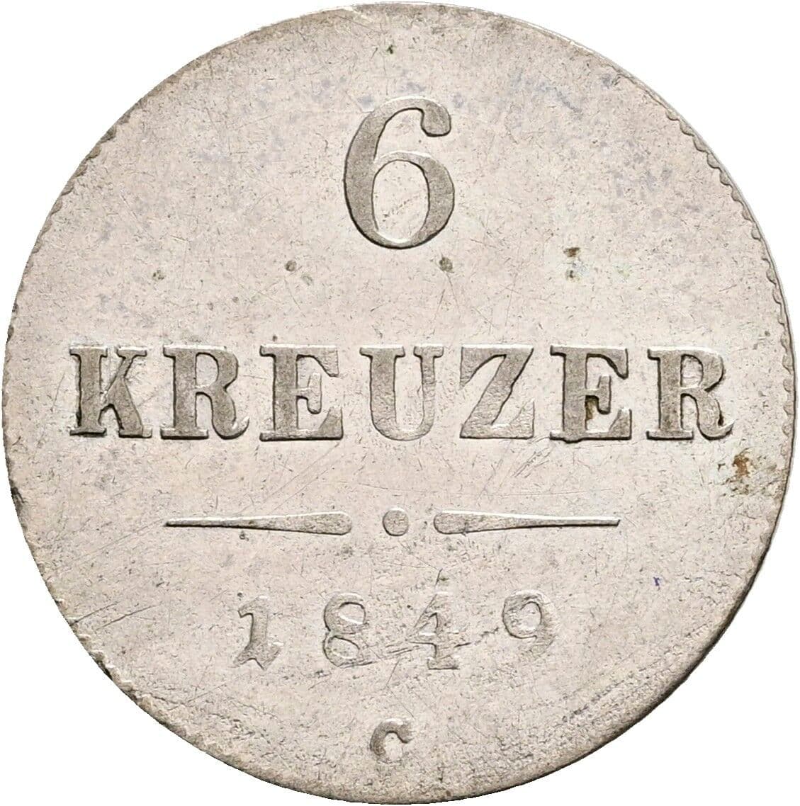 6 Kreuzer Franz Joseph I. 1848-1916 1849 C, Prag – Vorderseite