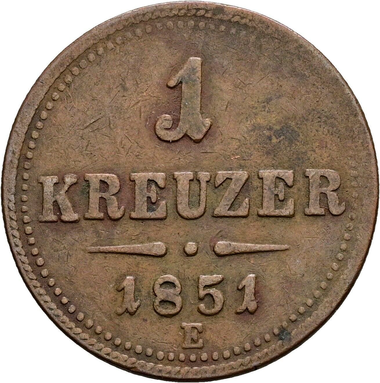 1 Kreuzer Franz Joseph I. 1848-1916 1851 E – Vorderseite