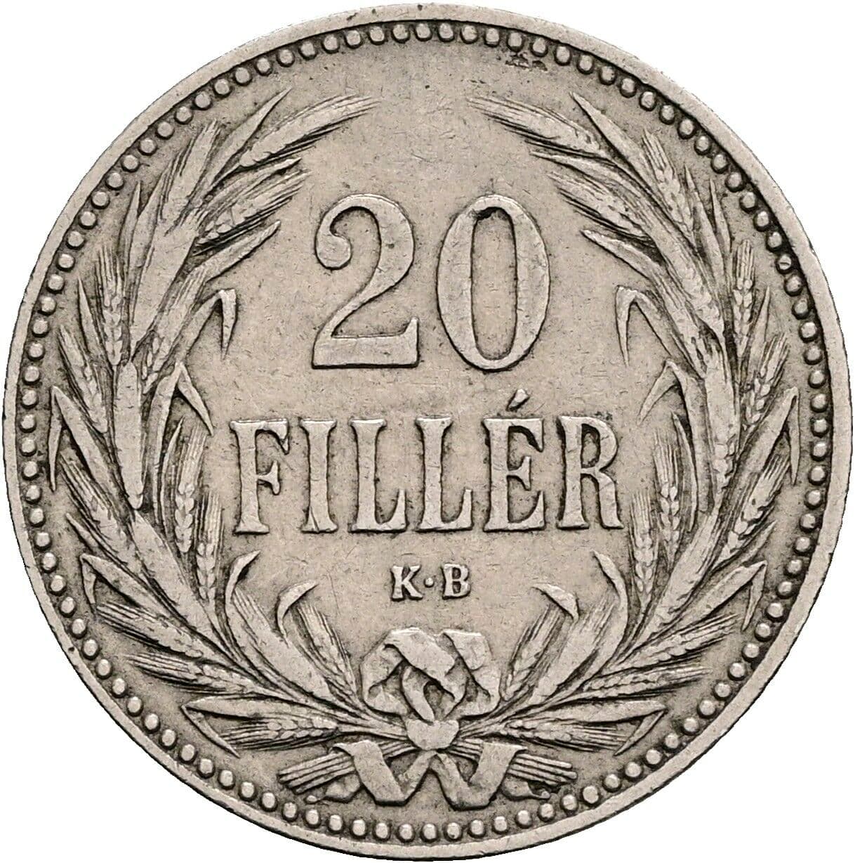 20 Filler Franz Joseph I. 1848-1916 1893 KB, Kremnitz – Vorderseite