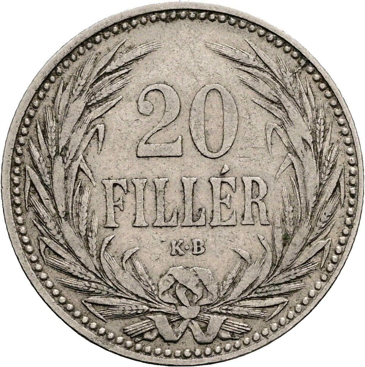 20 Filler Franz Joseph I. 1848-1916 1893 KB, Kremnitz – Vorderseite
