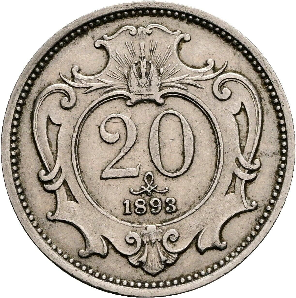 20 Heller Franz Joseph I. 1848-1916 1893 – Vorderseite