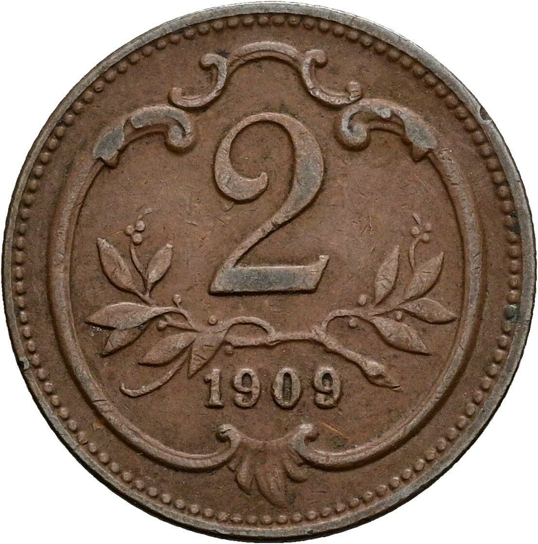 2 Heller Franz Joseph I. 1848-1916 1909 – Vorderseite