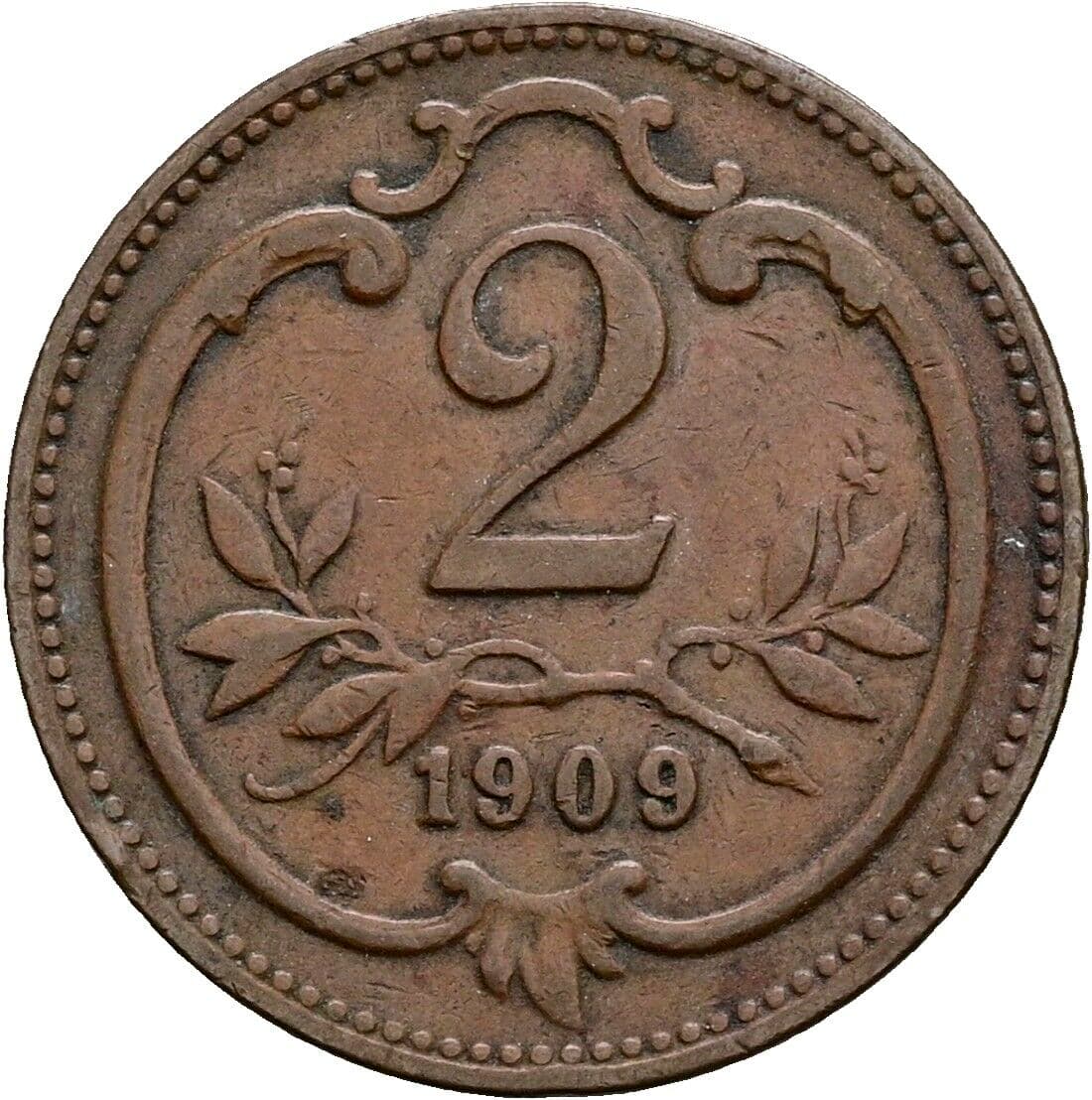 2 Heller Franz Joseph I. 1848-1916 1909 – Vorderseite