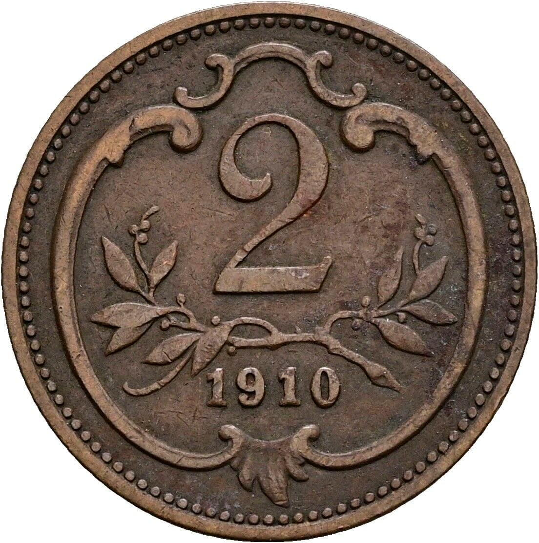 2 Heller Franz Joseph I. 1848-1916 1910 – Vorderseite