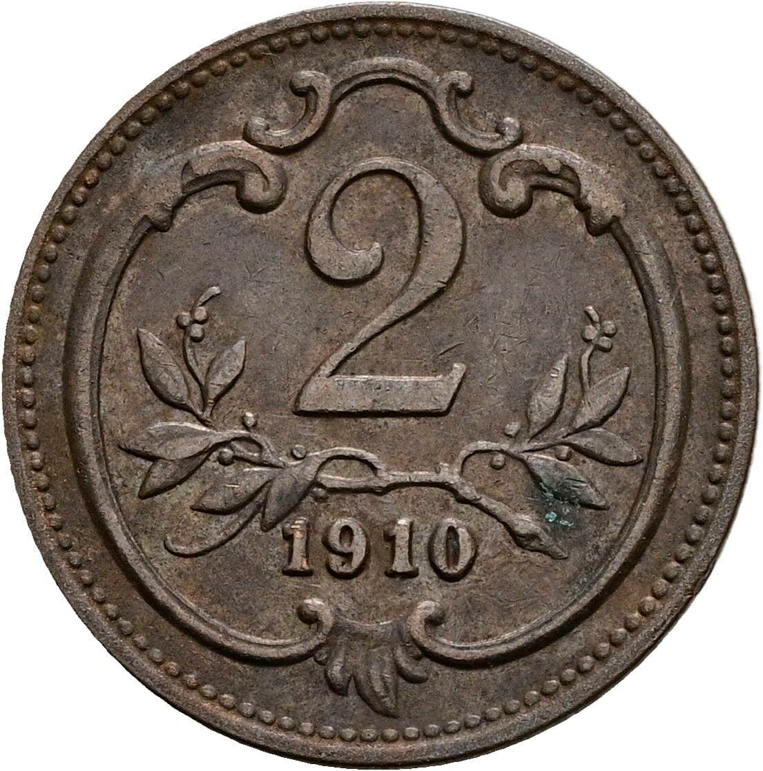 2 Heller Franz Joseph I. 1848-1916 1910 – Vorderseite