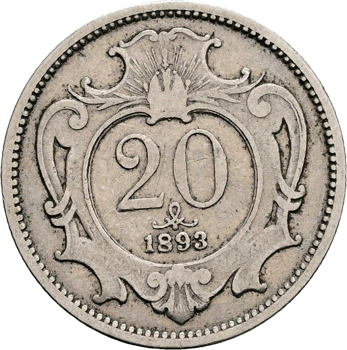 20 Heller Franz Joseph I. 1848-1916 1893 – Vorderseite