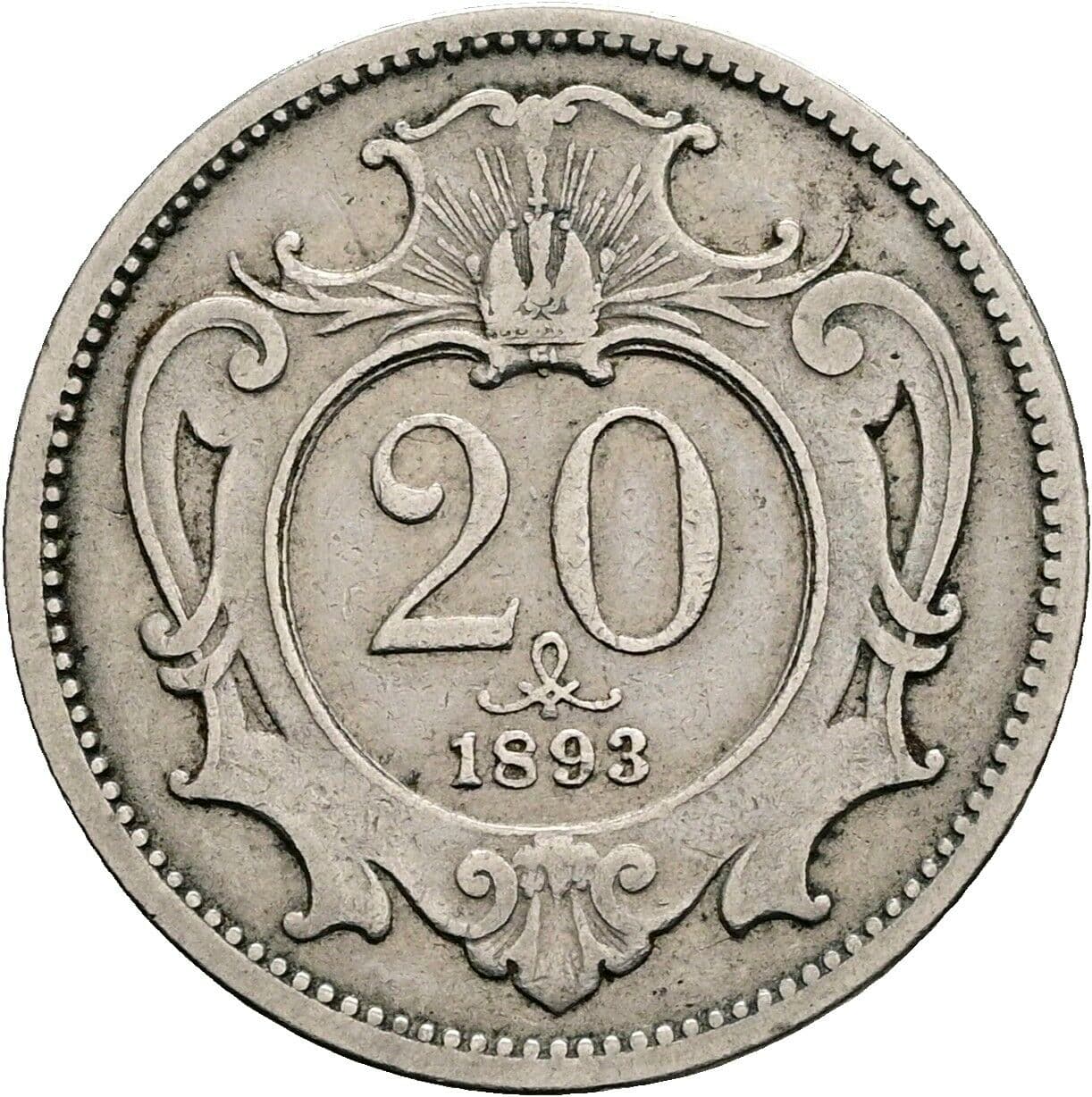20 Heller Franz Joseph I. 1848-1916 1893 – Vorderseite
