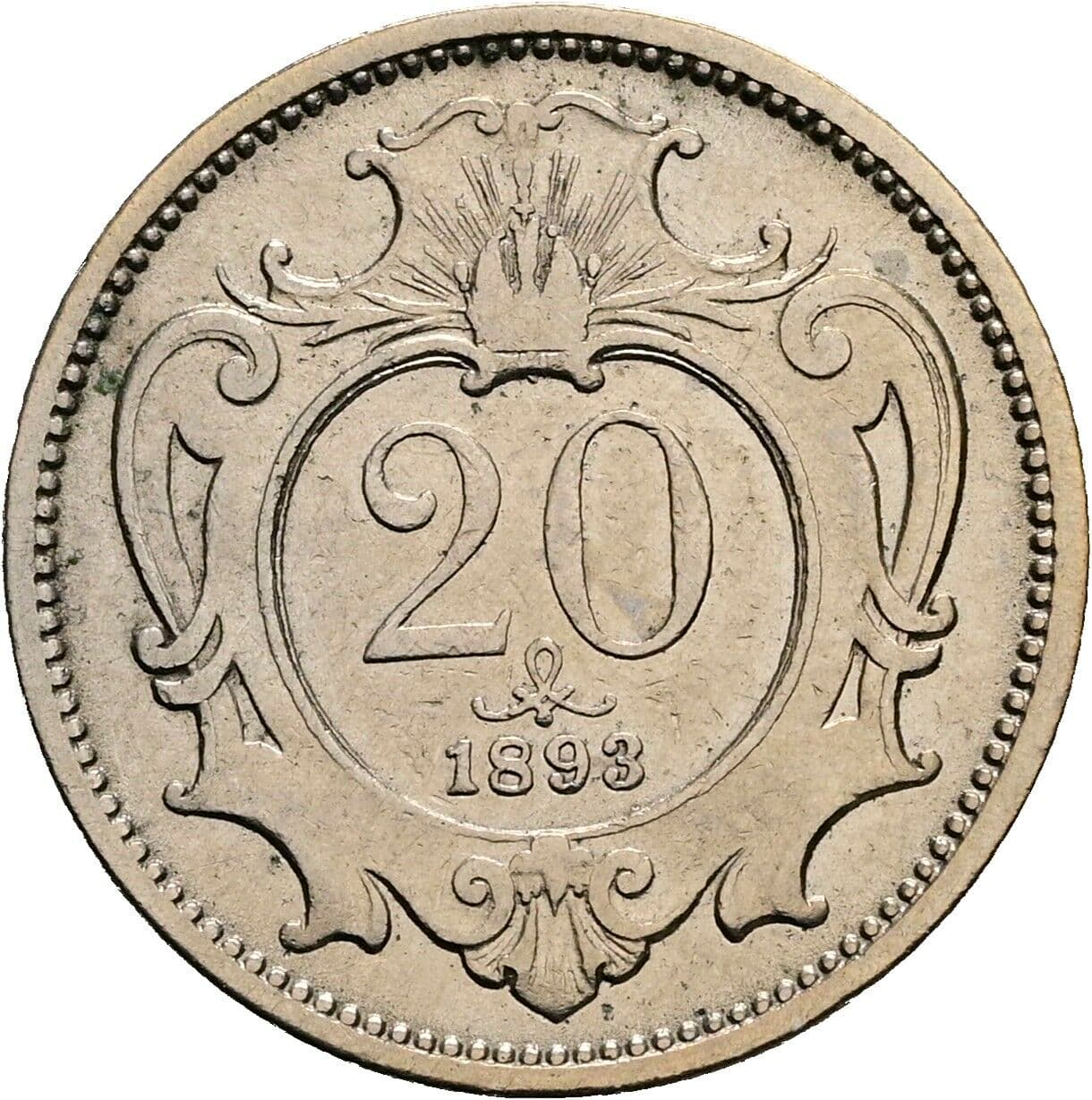 20 Heller Franz Joseph I. 1848-1916 1893 – Vorderseite