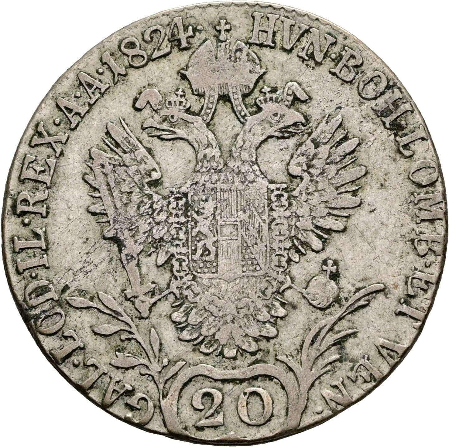 20 Kreuzer Franz II. (I). 1792-1835 1824 E, Karlsburg – Rückseite