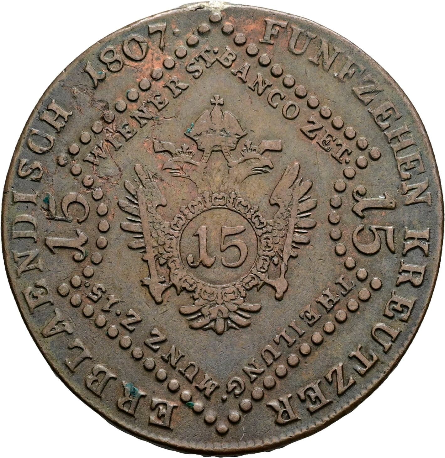 15 Kreuzer Franz II. (I). 1792-1835 1807 S, Schmöllnitz – Rückseite