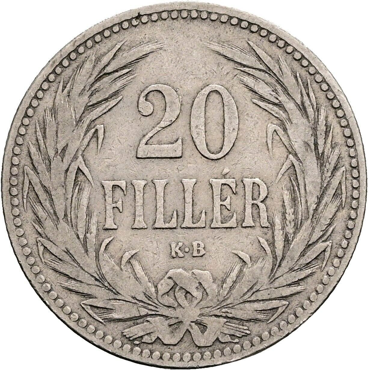 20 Filler Franz Joseph I. 1848-1916 1893 KB, Kremnitz – Vorderseite