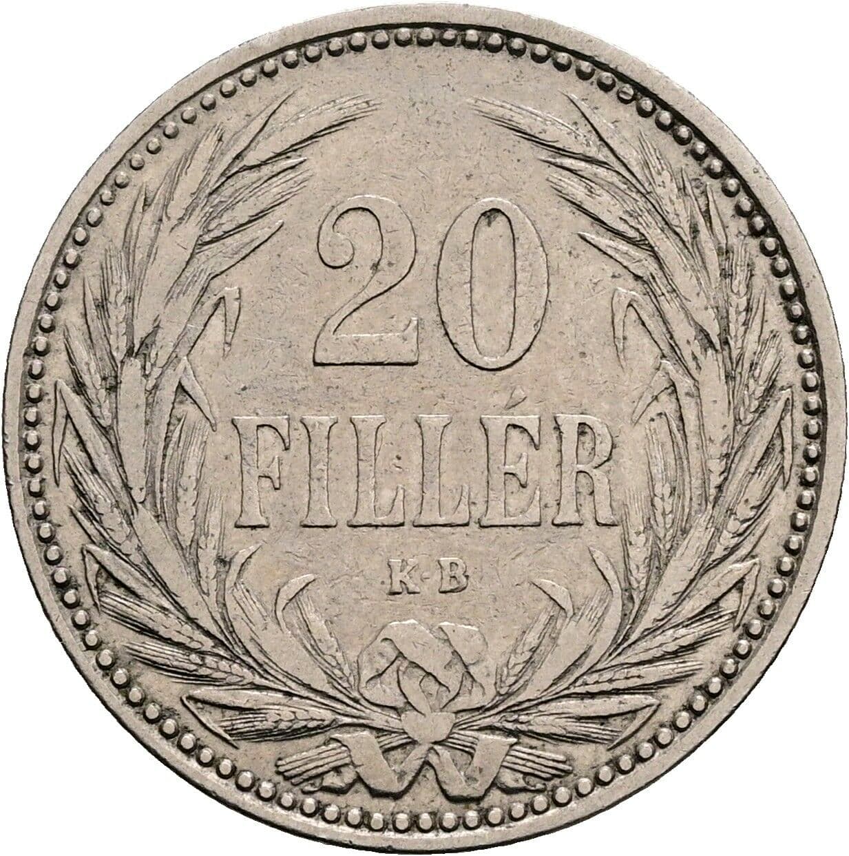 20 Filler Franz Joseph I. 1848-1916 1893 KB, Kremnitz – Vorderseite