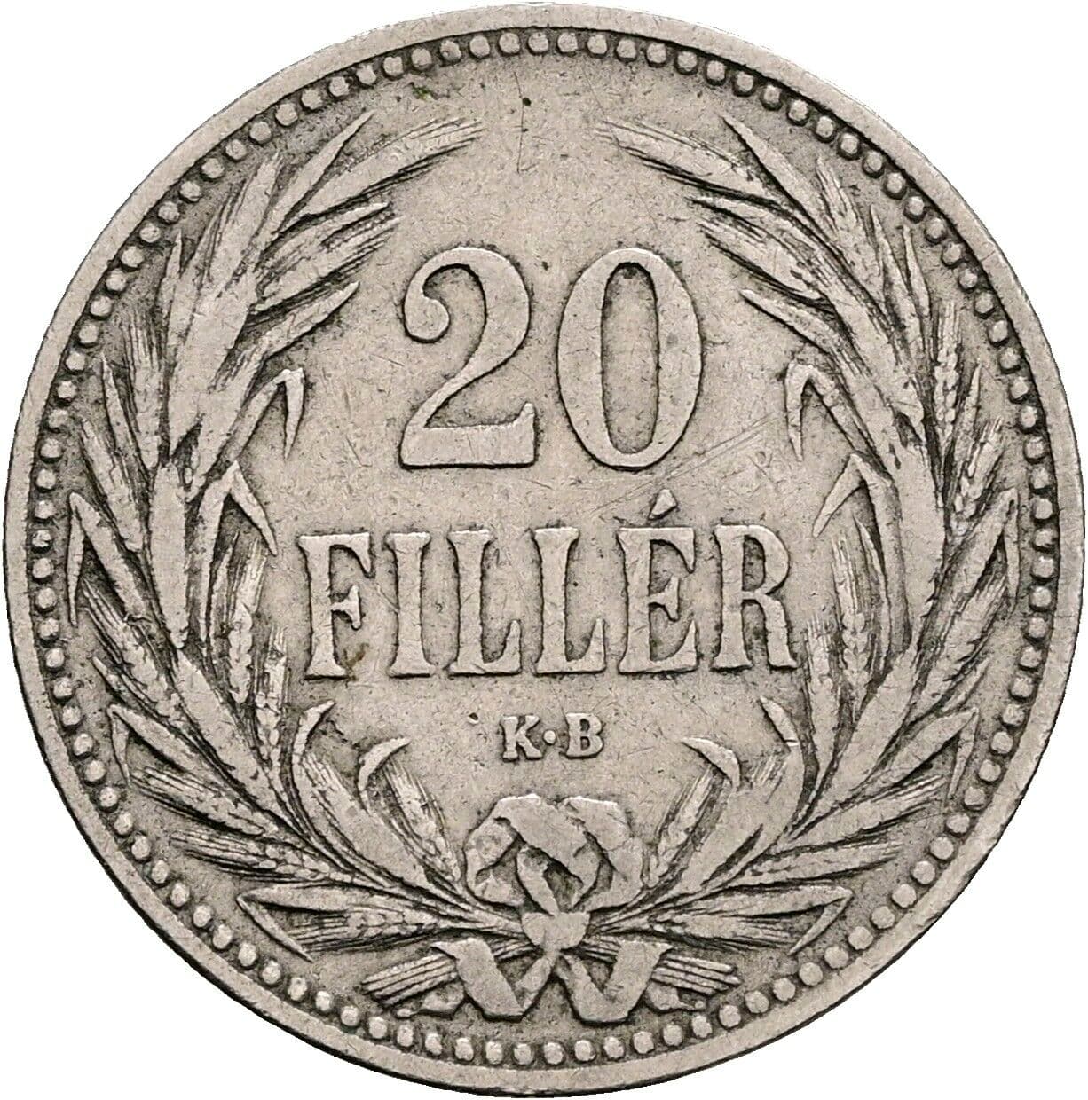 20 Filler Franz Joseph I. 1848-1916 1893 KB, Kremnitz – Vorderseite