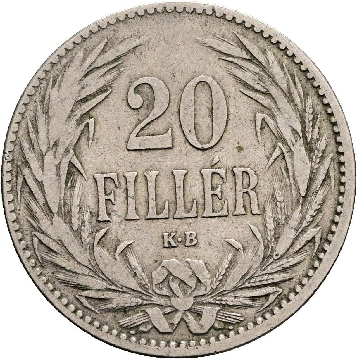 20 Filler Franz Joseph I. 1848-1916 1894 KB, Kremnitz – Vorderseite