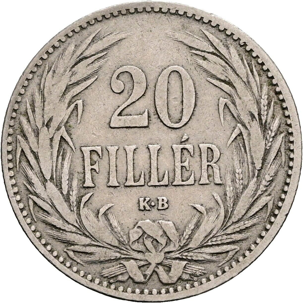 20 Filler Franz Joseph I. 1848-1916 1894 KB, Kremnitz – Vorderseite