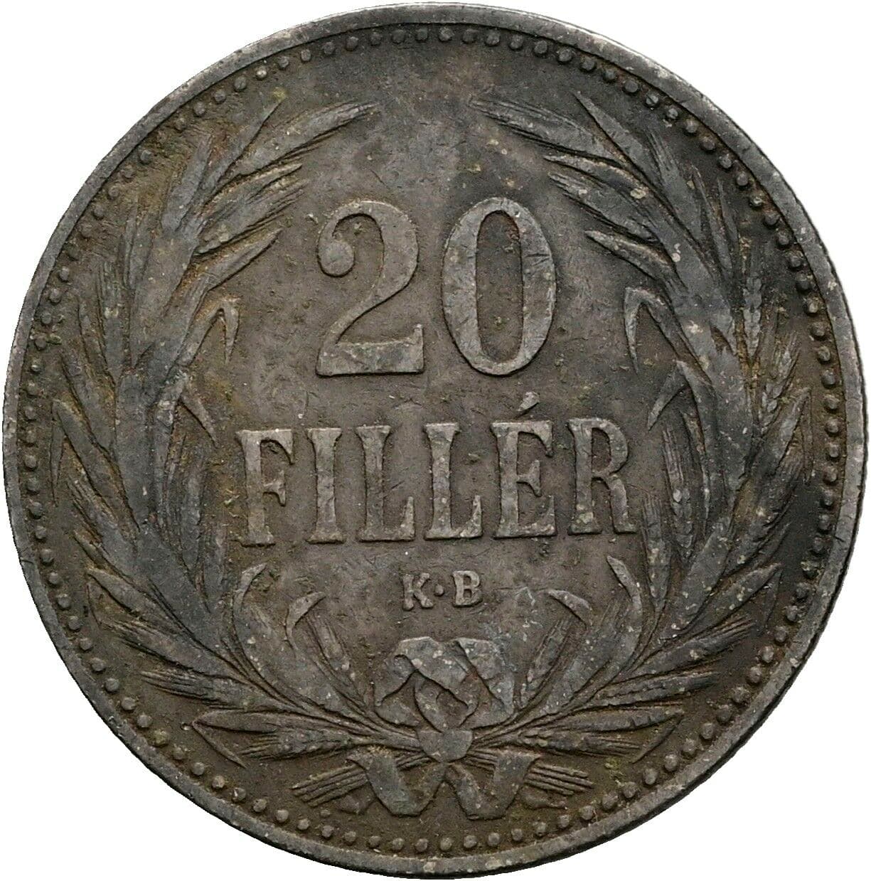 20 Filler Franz Joseph I. 1848-1916 1893 KB, Kremnitz – Vorderseite