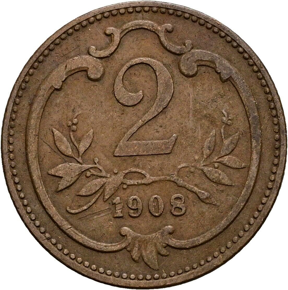 2 Heller Franz Joseph I. 1848-1916 1908 – Vorderseite