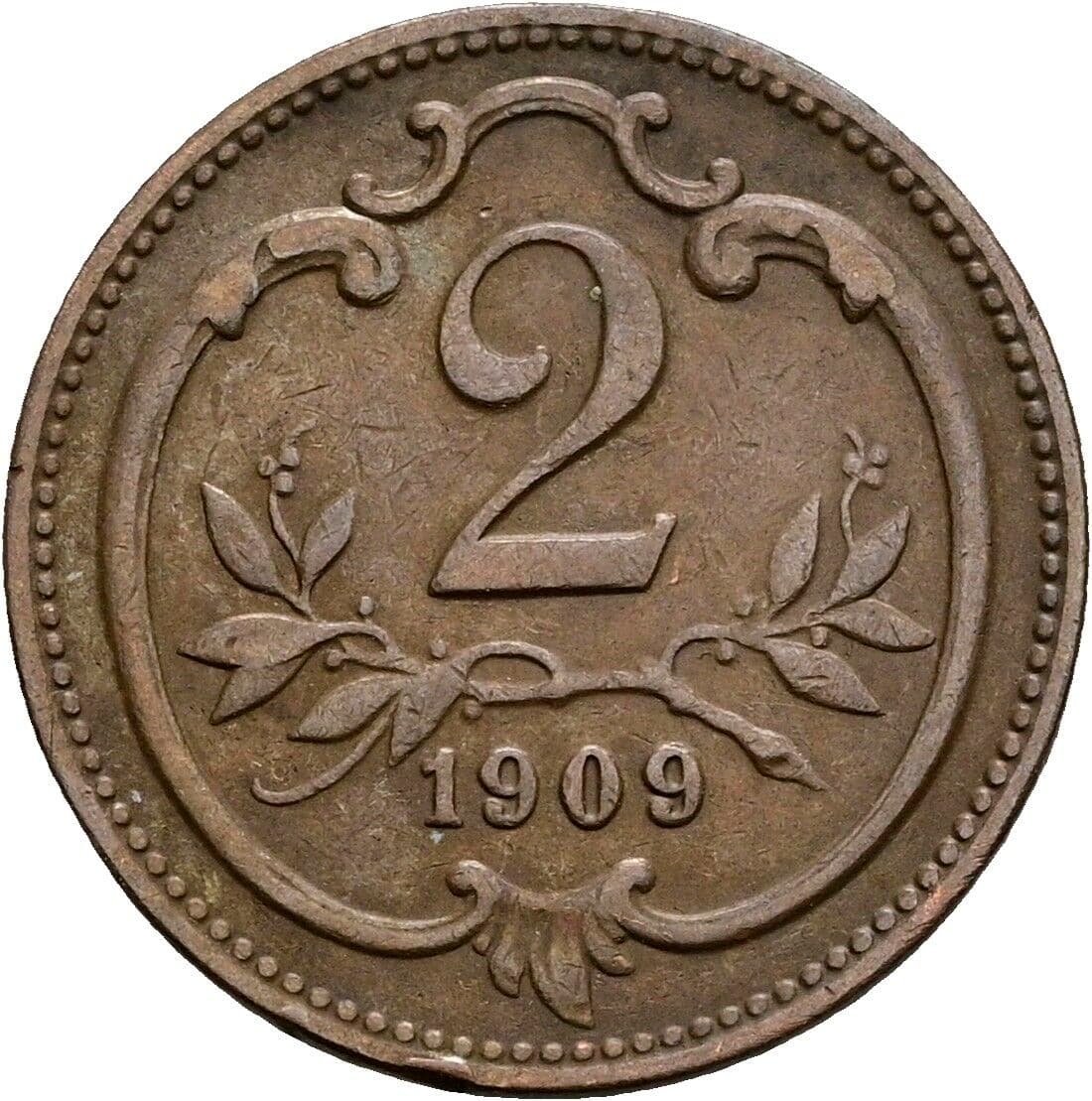 2 Heller Franz Joseph I. 1848-1916 1909 – Vorderseite
