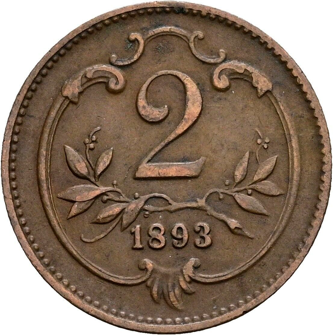 2 Heller Franz Joseph I. 1848-1916 1893 – Vorderseite