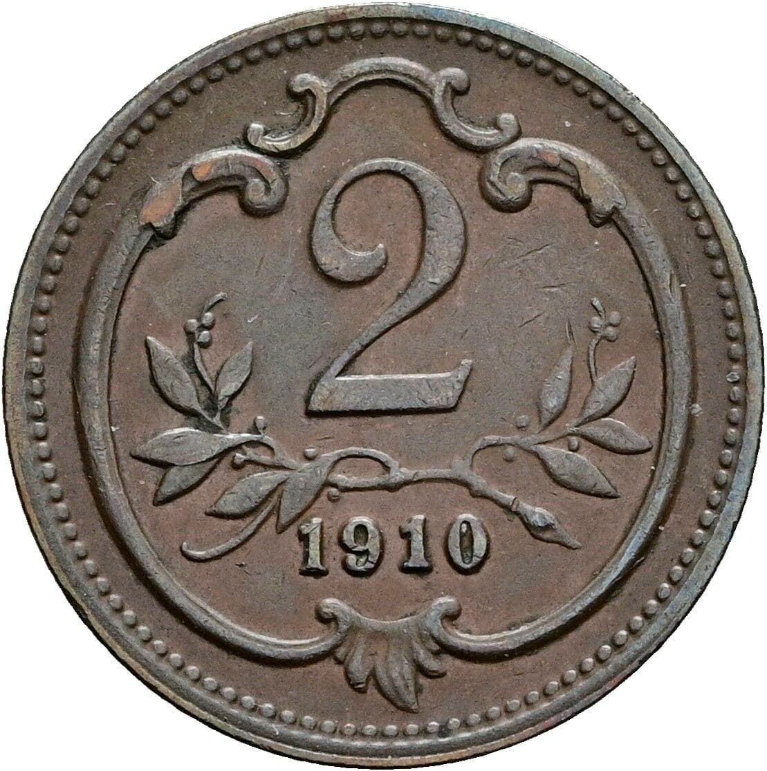 2 Heller Franz Joseph I. 1848-1916 1910 – Vorderseite