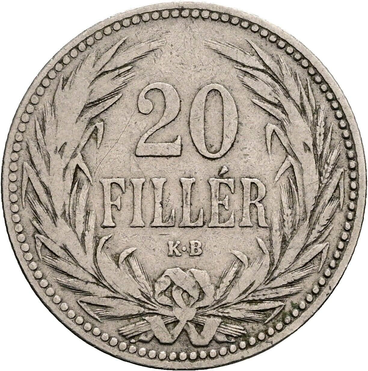 20 Filler Franz Joseph I. 1848-1916 1893 KB, Kremnitz – Vorderseite