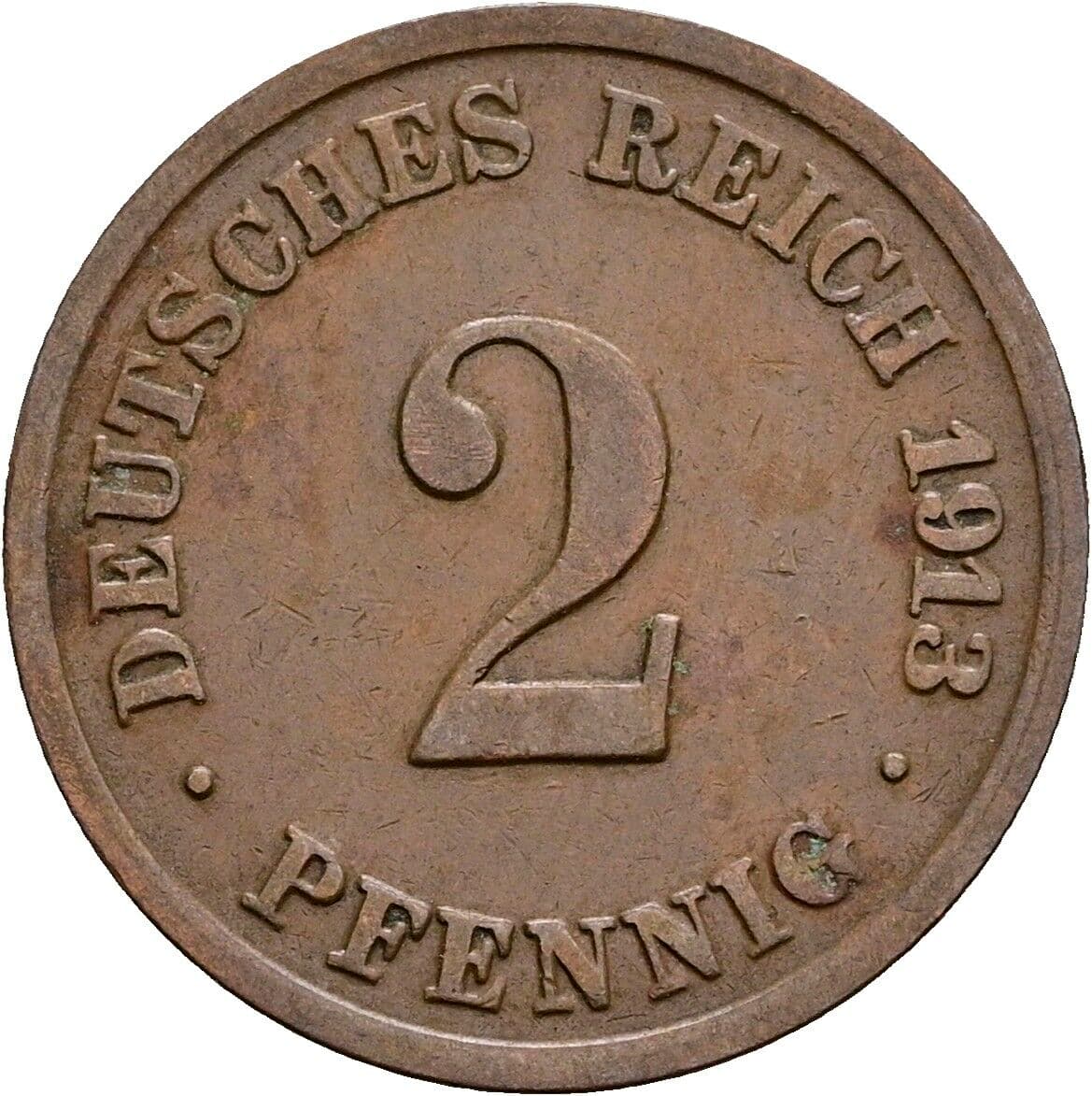 2 Pfennig 1913 D – Vorderseite