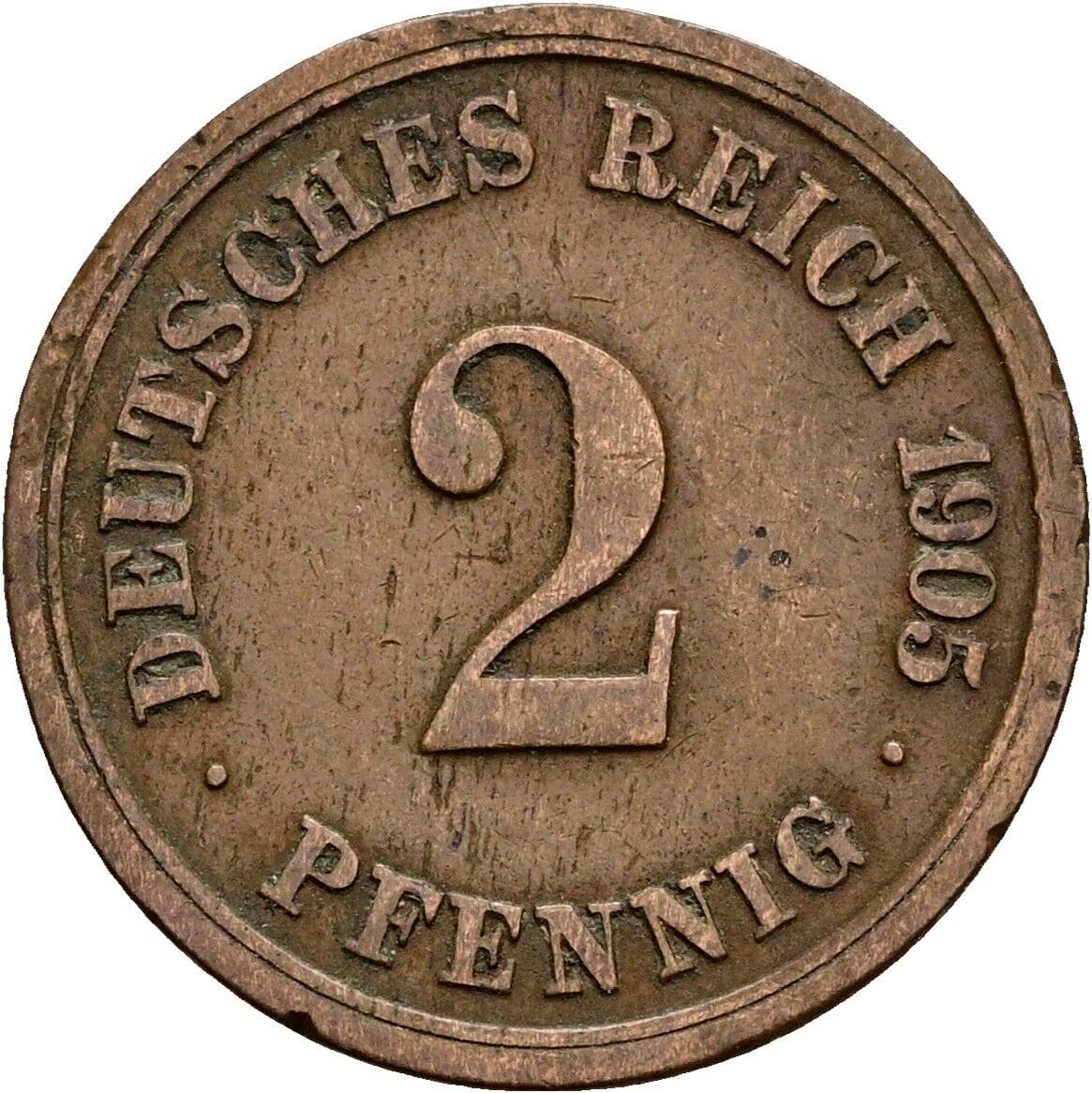 2 Pfennig 1905 F – Vorderseite