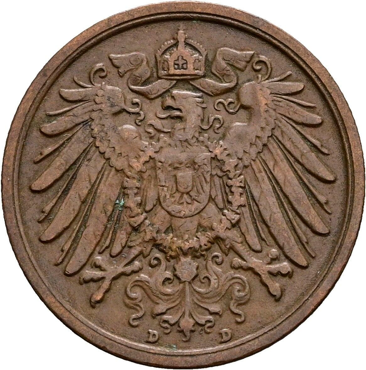 2 Pfennig 1913 D – Rückseite