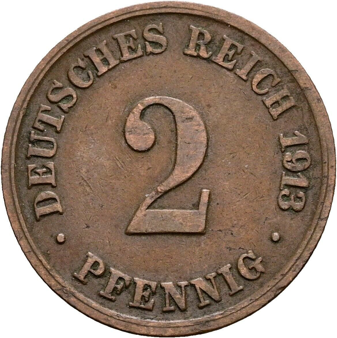 2 Pfennig 1913 D – Vorderseite