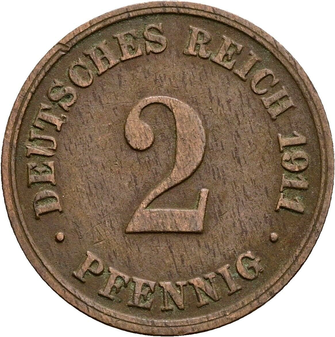 2 Pfennig 1911 D – Vorderseite